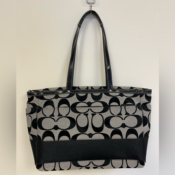 Coach Black/Grey Signature Canvas and Patent Leather Tote/Laptop Bag - Picture 8 of 13